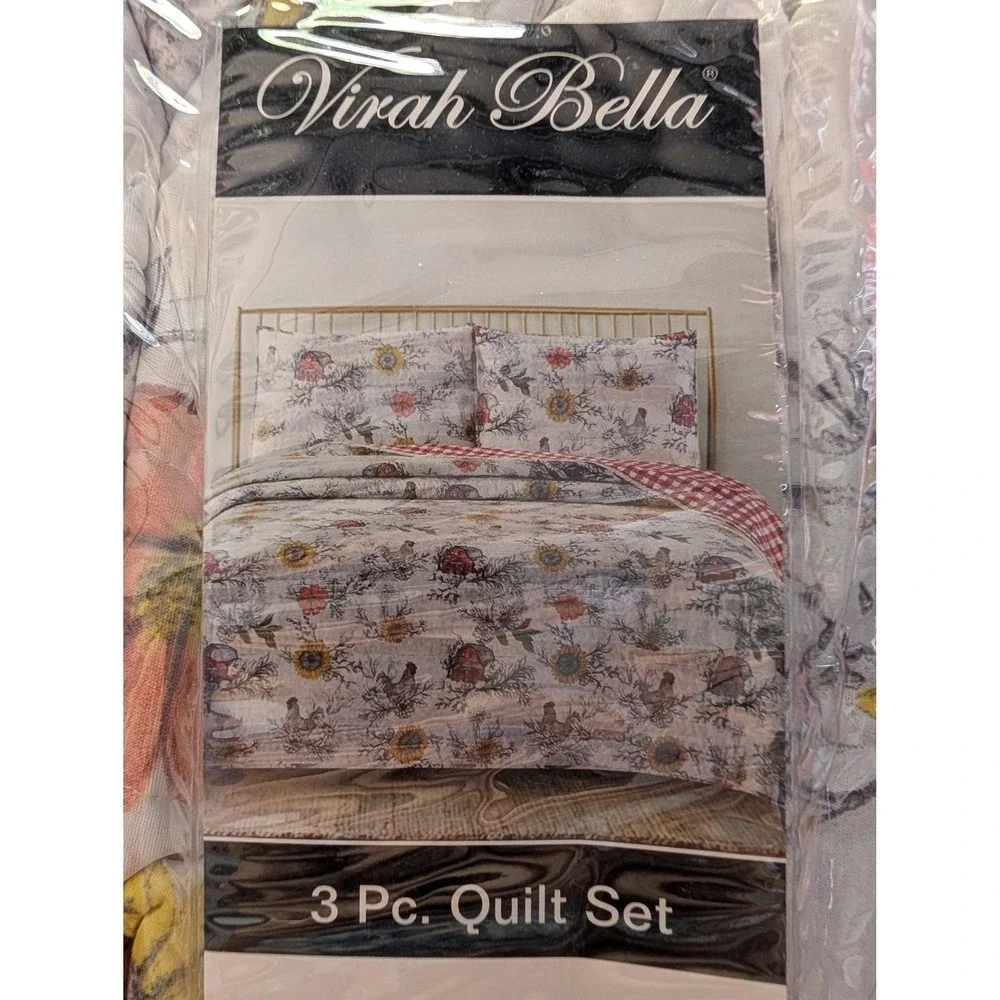 Virah Bella Home Sweet Farm Quilt Set King Multicolor New Farmhouse Rooster Barn